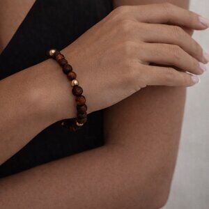 Natural Amber Bead Bracelet with Gold Filled Beads, Minimalist Stacking Bracelet
